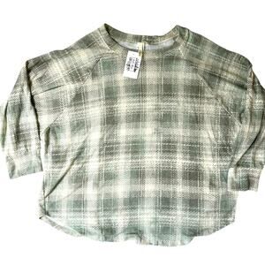 Kali Rose by Crépas 2X Plus Plaid Print Long Sleeve Top NWT Green Sage